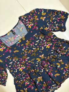 Butterfly Print Square Neck Peplum Top