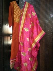 Mustard Colour Chanderi Silk Suit