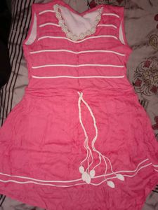 Pink Striped Top with Pearl Detail