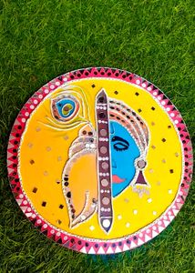 Lippan Art Mirror Wall Decor Handmade - Kanha Ji
