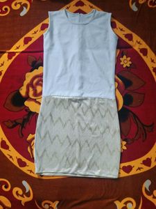2 In 1 Red And White Dress With Golden At Knees