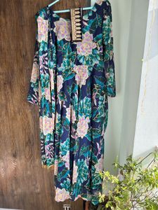 Floral drape gown with belt