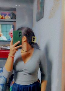 Gray V-Neck crop Top