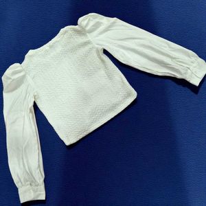 Trendy White Textured Puff Sleeve Top