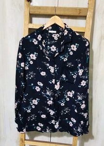 Floral Black Cotton Shirt Size-38