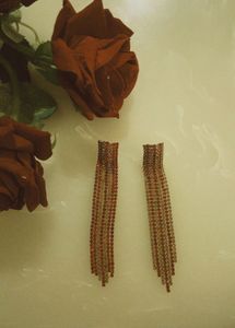Red and Golden Stone Long Chain Earrings