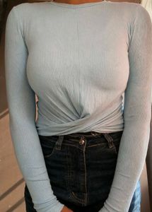 Light Blue Twist Front Top