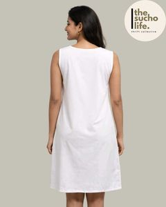 Floral Print Sleeveless Full White Dress | Women