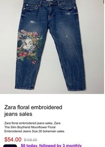 ZARA Floral Embroidered Jeans