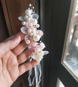 Floral Pearl Bracelet with Ribbon