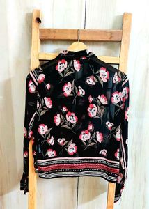 Black Floral Print Shirt Si,e-34
