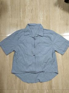 Blue Textured Short Sleeve Shirt