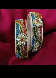 Muticolor cream base Beaded lac  Bangle Set