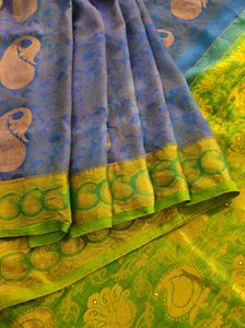 Royal Blue And Green Korvai Kanchipuram Silk Saree