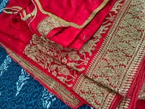 Red &amp; Gold Saree with Blouse