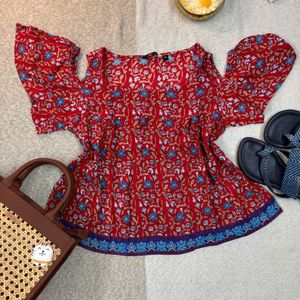 Red Floral Print Top