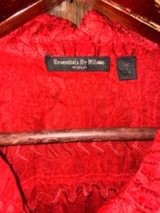 Red Cropped Embroidered Shirt