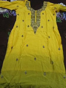 Yellow Kurti With Heavy Work
