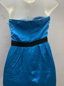 Korean Silk Blue Tube One Piece Having Pockets
