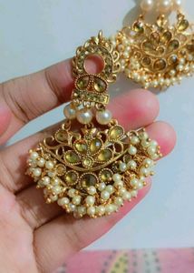 Gold &amp; Pearl Drop Earrings