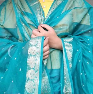 Sea Green &amp; Gold Detail Saree