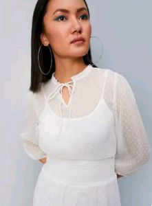 White Swiss Dot Flounce Mini Dress