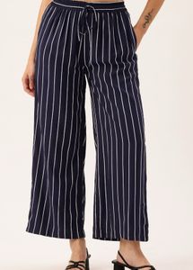 Navy Blue Striped Wide Pants