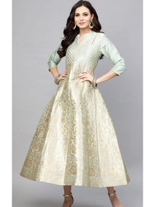 AKS Sea Green &amp; Gold Silk Anarkali