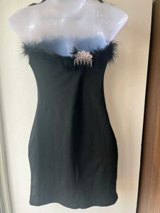 Black Feather Trim Dress