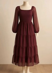 Pretty Purple Korean Dress With Puff Sleeves