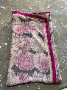 pink flower saree with blouse