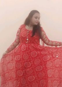 Red Bandhani Anarkali Dress