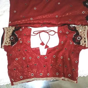 Red Party Wear Heavy Saree Blouse Petticoat Set
