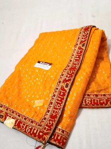 Elegant Yellow &amp; Red Embroidered Saree