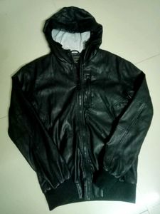 Black Hooded Leather Jacket