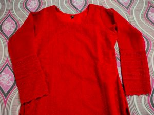 Elegant Georgette Chikankari Red Kurta