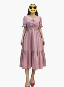 Puff Sleeve Pink Midi Dress