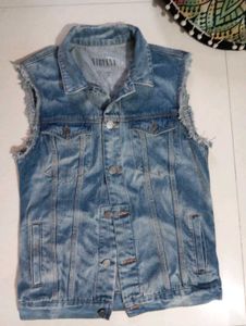 Denim Sleeveless Jacket Nirvana Print