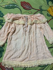 Boho Off-Shoulder Tunic with Crochet Trim