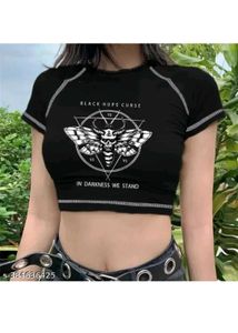 Black Crop Top Printed Curse