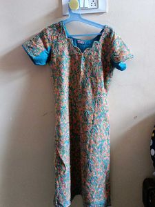 Embroidered A-Line Dress With Chudi Pant