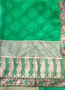 Green Floral Saree♡{Only Saare,No Blouse Piece}