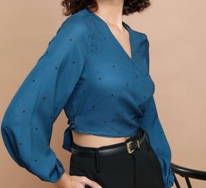 Teal Polka Dot Wrap Top