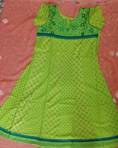 Pure Cotton Green Anarkali Embriodery Kurti