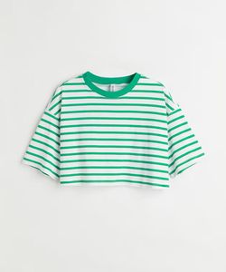 H&M Green & White Striped Crop Top