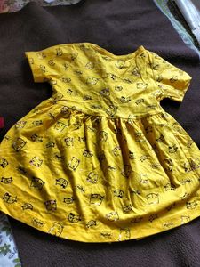 Cute Yellow Cat Print Dress