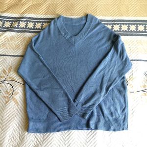 Blue V-Neck Pullover Sweater