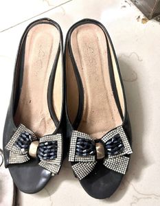 New Stones Emblished Silver And Black Heels Combo