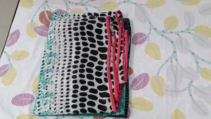 Aqua &amp; Black Polka Dot Print Fabric Saree n Blouse