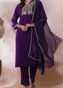 Purple Velvet Embroidered Salwar Kameez